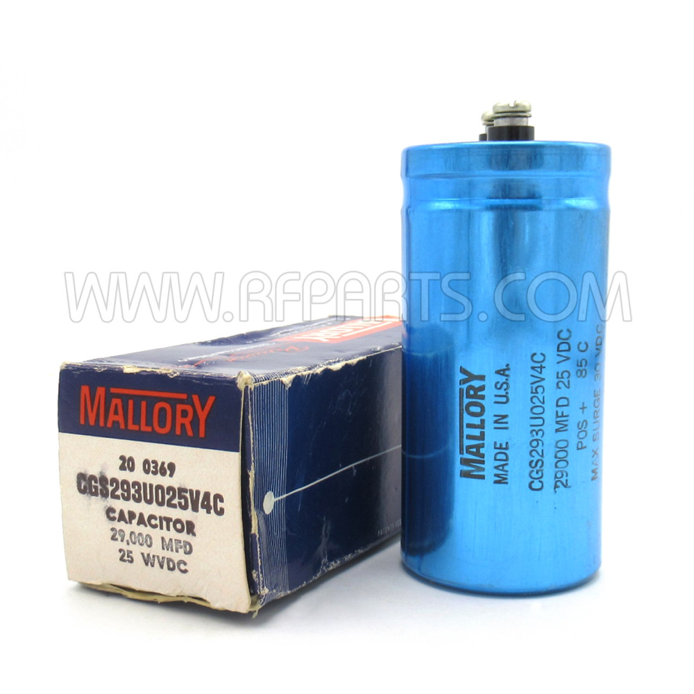 CGS293U025V4C, Mallory, Capacitor, 29,000 MFD, 25 WVDC, New
