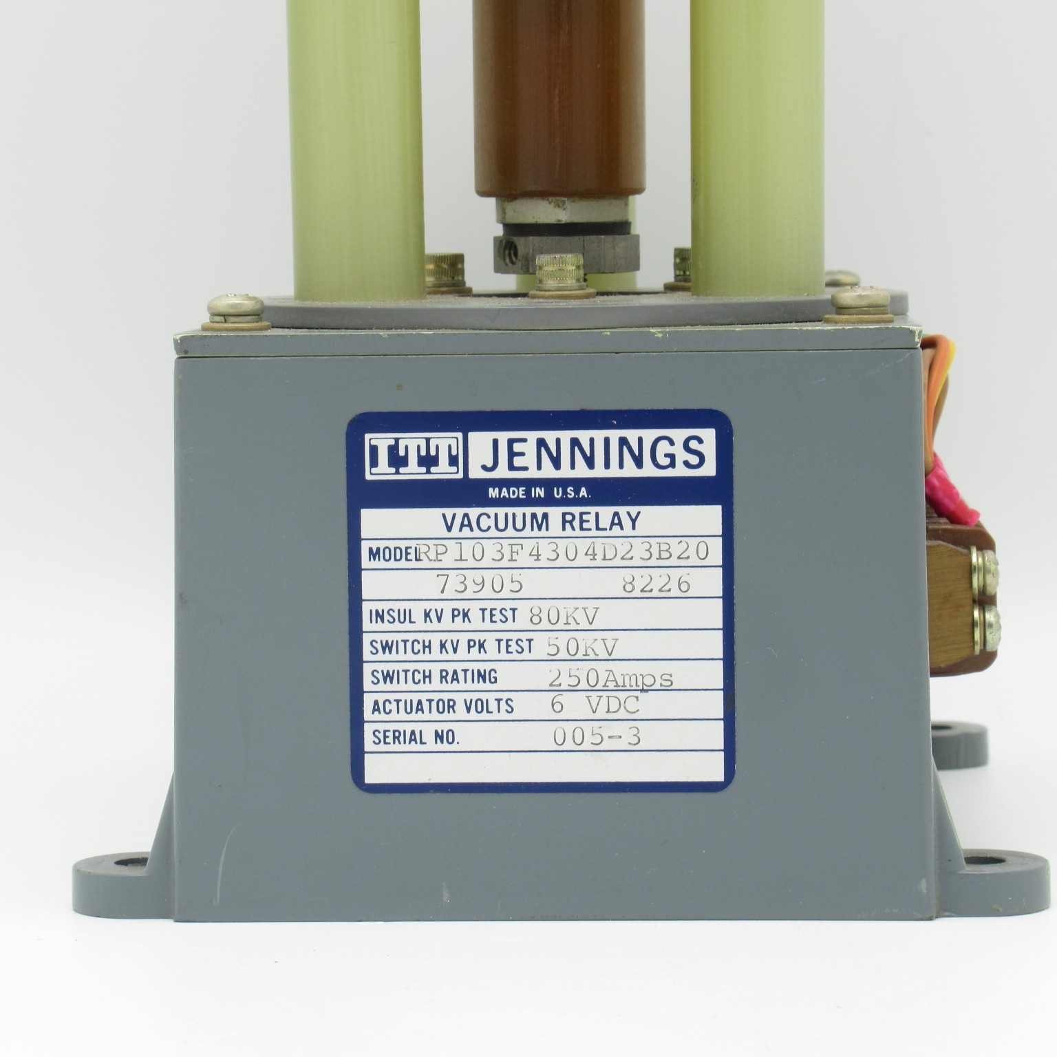 Jennings RP103F4304D23B20 Vacuum Relay Insulator KV peak test 80KV Switch KV Peak Test 50KV Peak