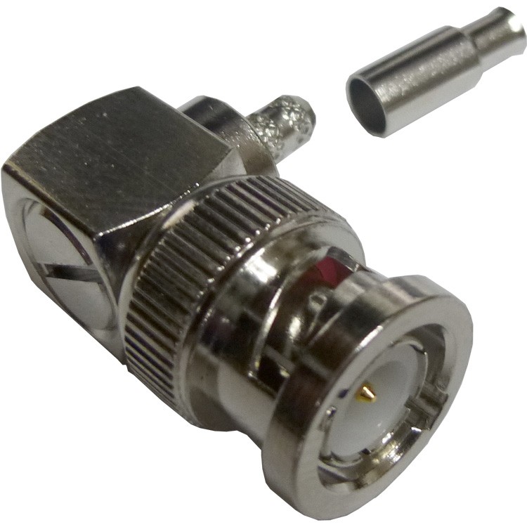 112178 BNC Male Crimp Connector, Right Angle, Cable Group B, LMR100A, RG316, RG174, 50 ohm