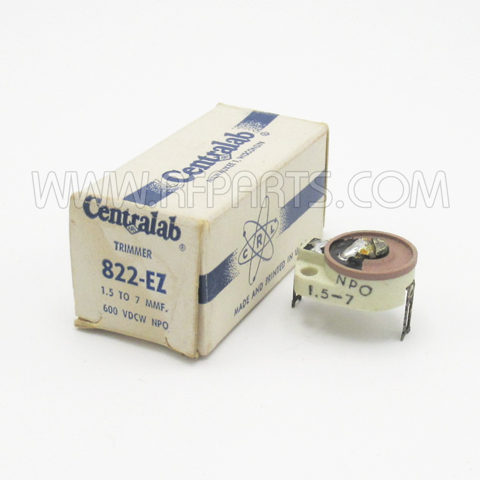822EZ, Centralab, Trimmer, 1.5 to 7mmf, 600 VDCW, NPO, New Old Stock
