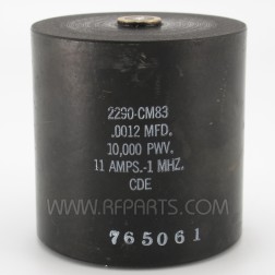 2290-CM83 Cornell Dubilier High Voltage Cylindrical Capacitor .0012mfd 10kv 11 Amps @ 1 MHz (NOS)