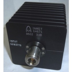 64671  Attenuator, Fixed, 50 Watt, 3dB, INMET (NOS) 9602
