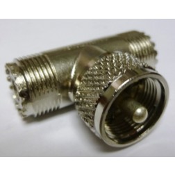 83-1T Amphenol UHF Male to 2 UHF Female In Series Tee Adapter