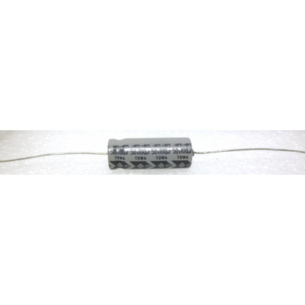 100-50A-T  Electrolytic Capacitor, 100uf 50v, Axial Lead, Towa