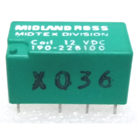 190-22B100  Relay, DPDT, 12 vdc, 2 Amp, High Sensitivity, DIP, PC Board Relay, MIdland Ross (Midtex)