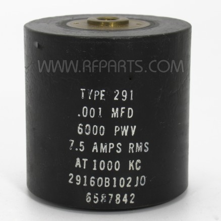 29160B102J0 Sangamo High Voltage Cylindrical Capacitor .001mfd  6kv 7.5 @ 1000KC (NOS)