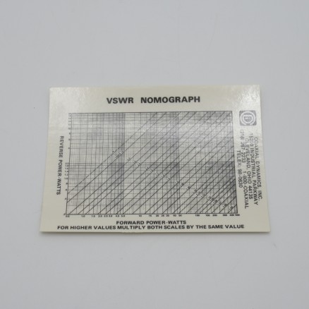88806-S  VSWR Nomograph, Laminated Sticker 4.75" x 3.5", Coaxial Dynamics