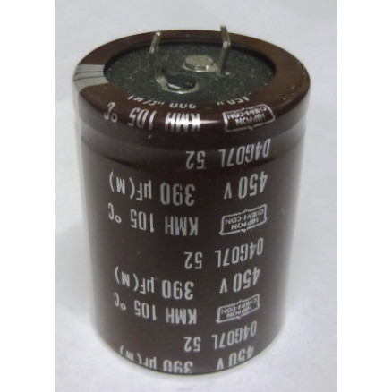 KMH450VN391M Capacitor,snap lock can 390uf 450v 35x45 mm.  Chemicom
